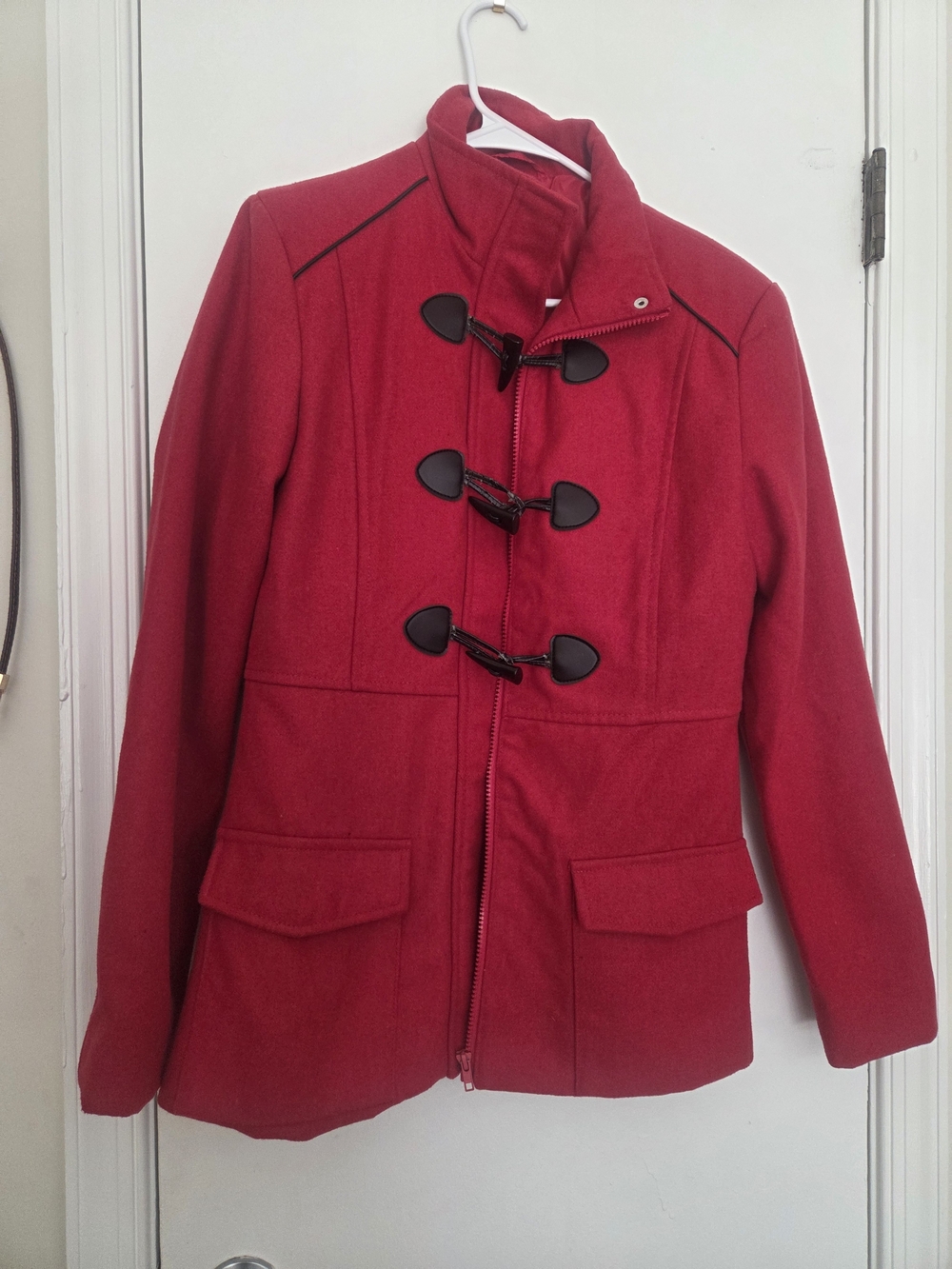 Rampage Red Toggle Duffle Pea Coat Medium Zip Front Stand Collar Outerwear